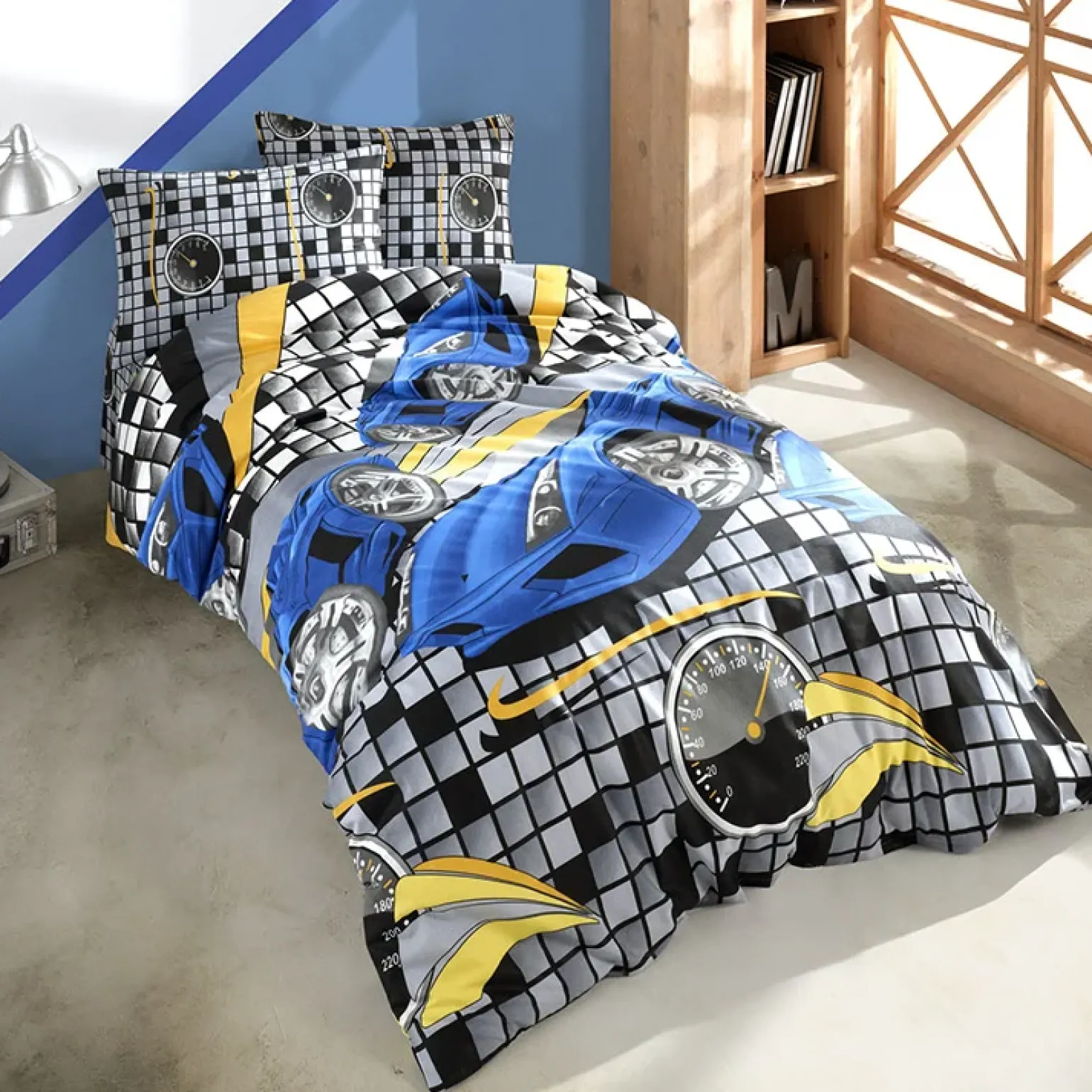 Set copripiumino bambino singolo e federa 140x200cm blu a fantasia Cars