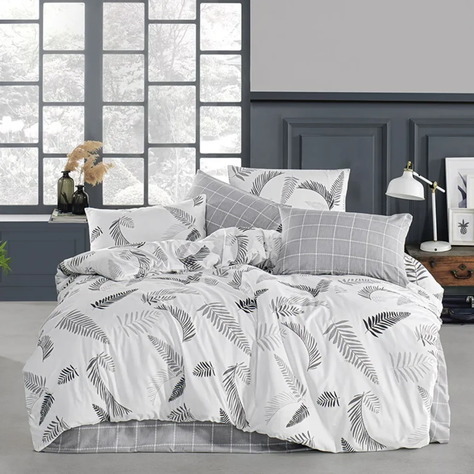 Set copripiumino matrimoniale e federe 220x240cm bianco grigio Ingrid