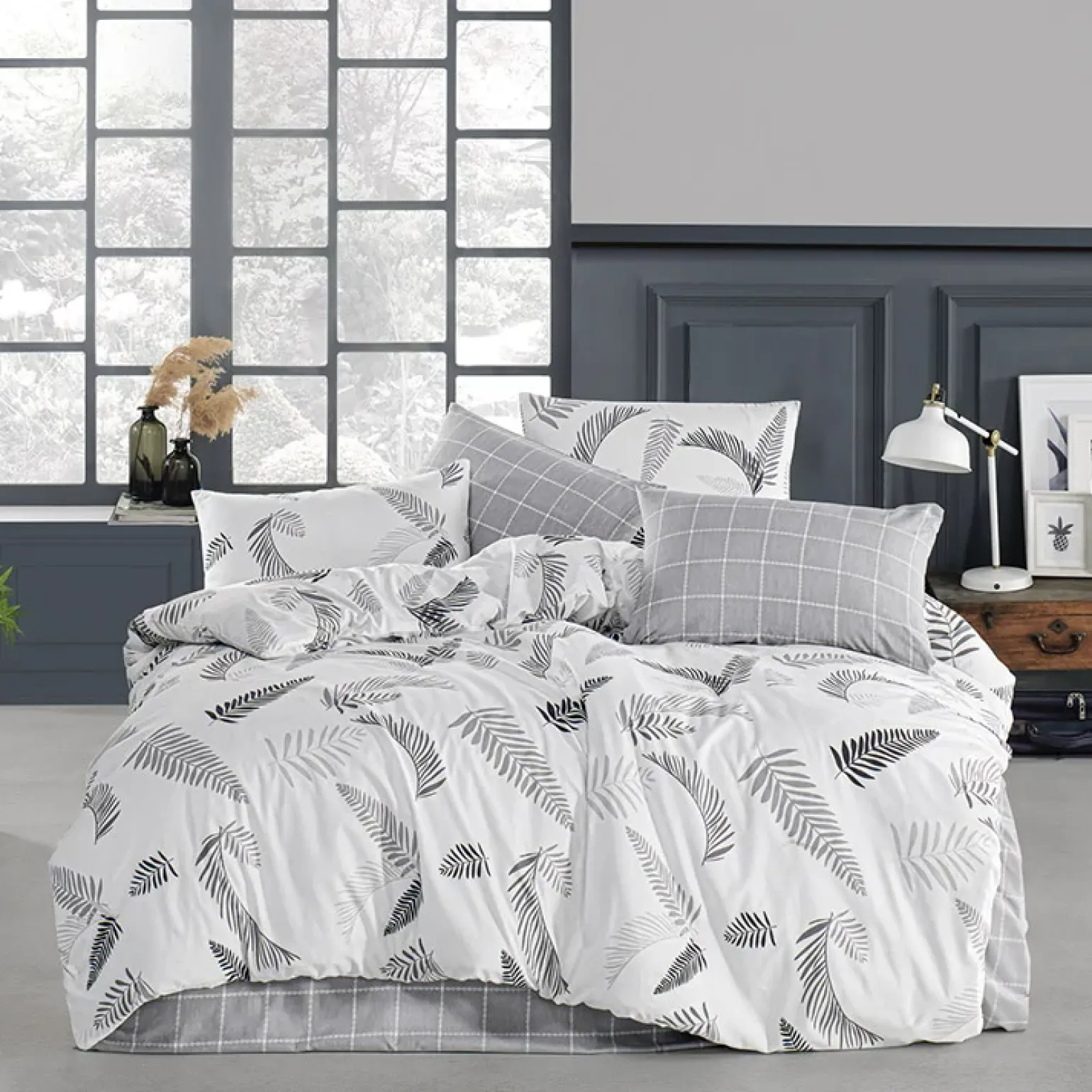 Set copripiumino matrimoniale oversize e federe 240x260cm bianco grigio Ingrid