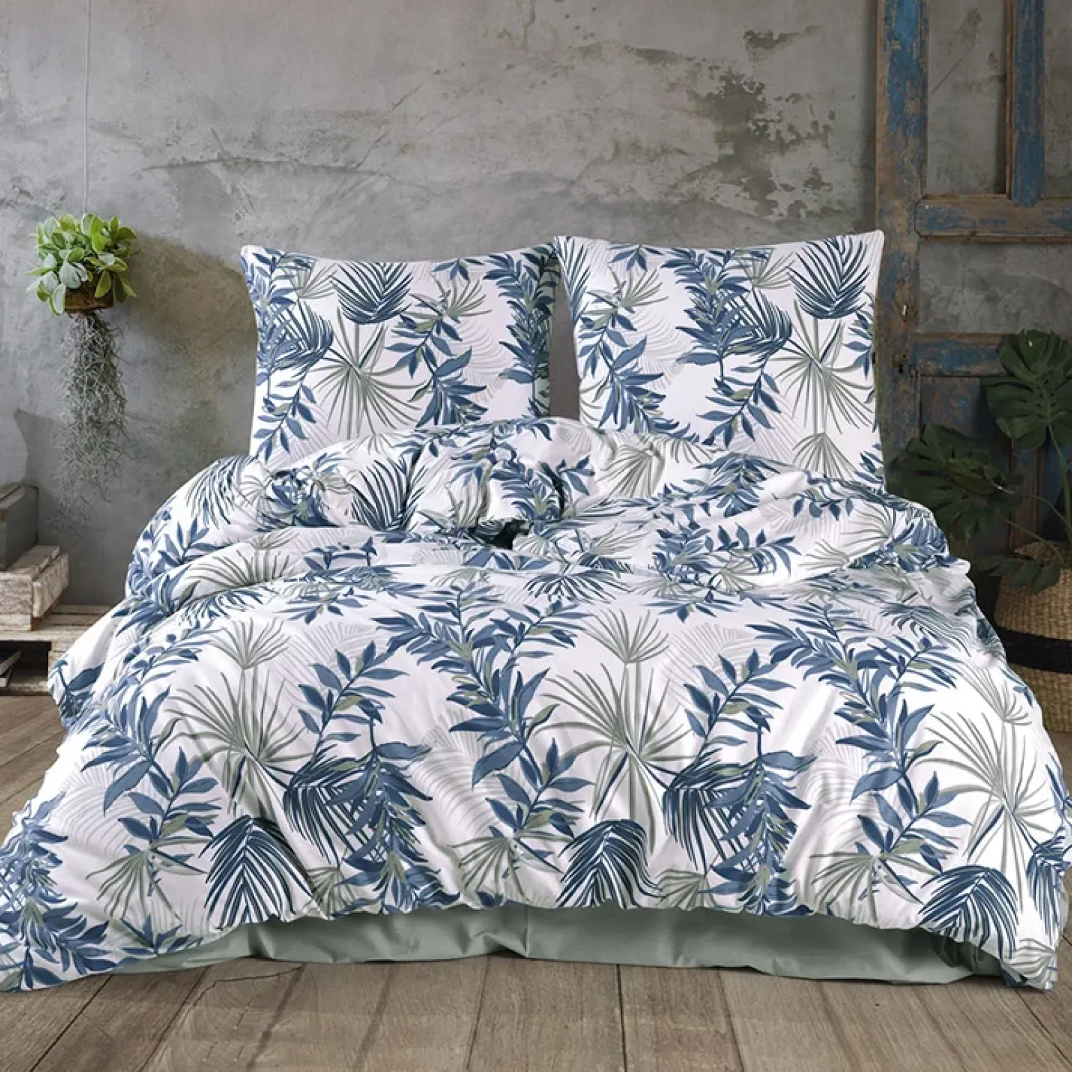Set copripiumino matrimoniale e federe 220x240cm verde blu Himba