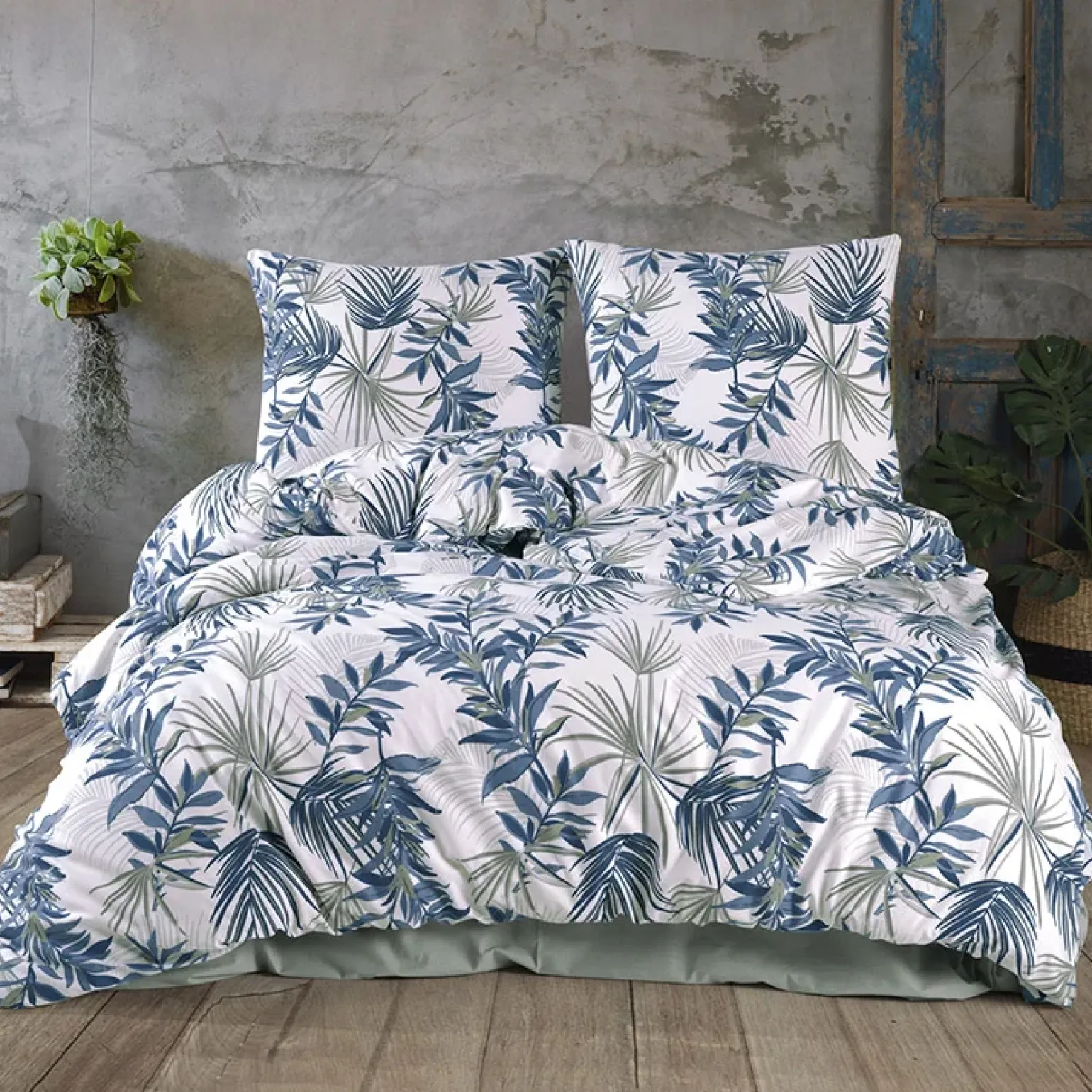 Set copripiumino matrimoniale oversize e federe 240x260cm verde blu Himba