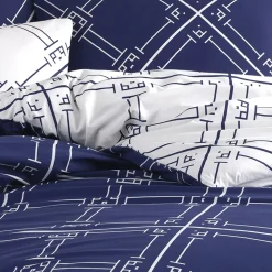 Set copripiumino matrimoniale e federe a quadri 220x240cm bianco blu Rosalin