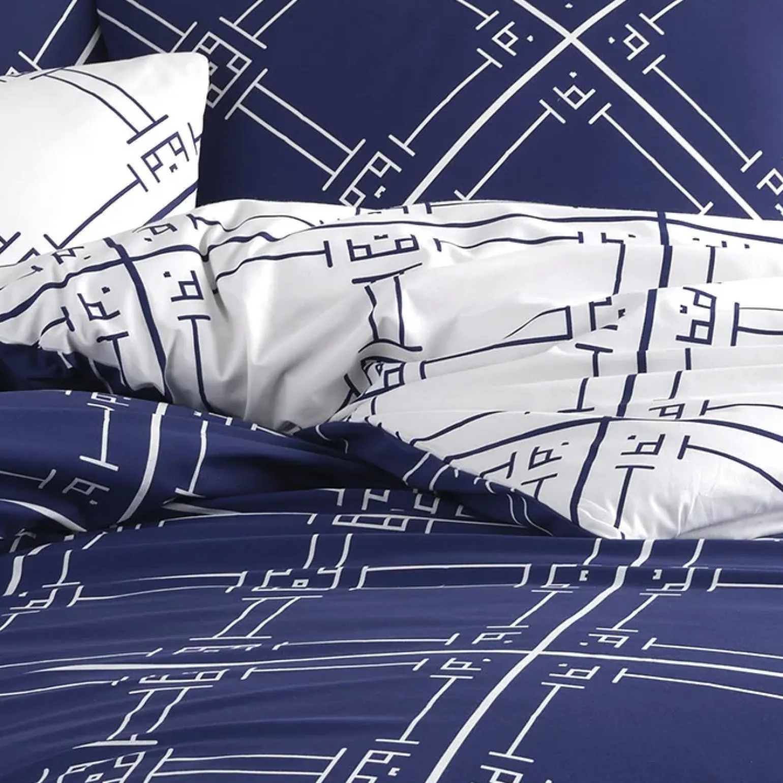 Set copripiumino matrimoniale e federe a quadri 220x240cm bianco blu Rosalin