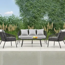 Set da giardino divano, poltrona, tavolino in vetro grigio Dalian