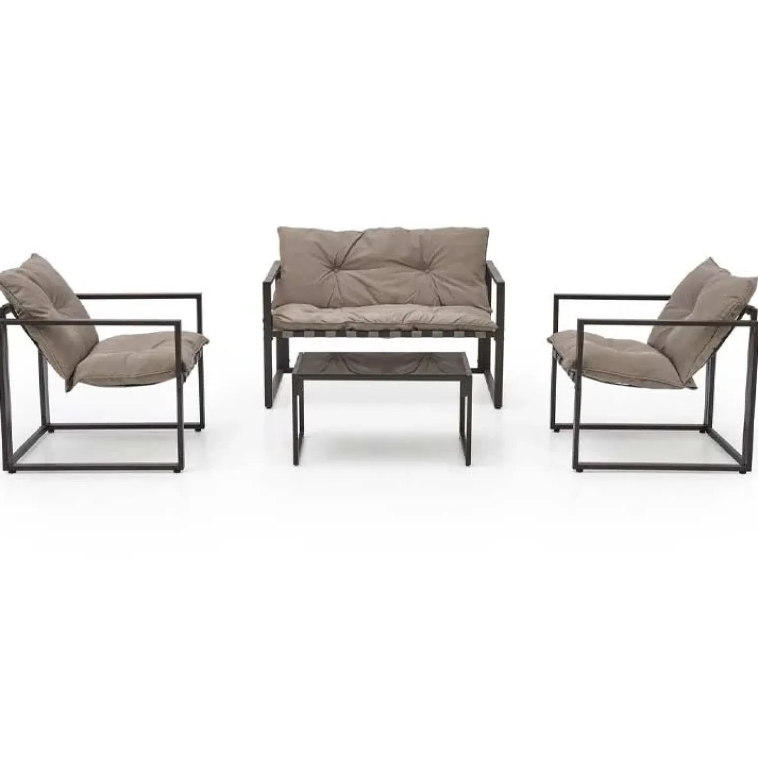 Set da giardino divano, poltrona, tavolino in vetro nero marrone Surat