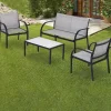 Set giardino 2 poltrone, divano e tavolino in textilene grigio Neiva