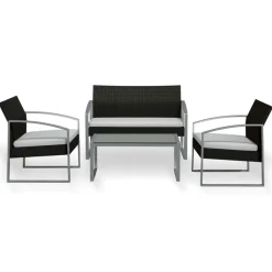Set giardino 2 poltrone, divano e tavolino in rattan grigio Luca