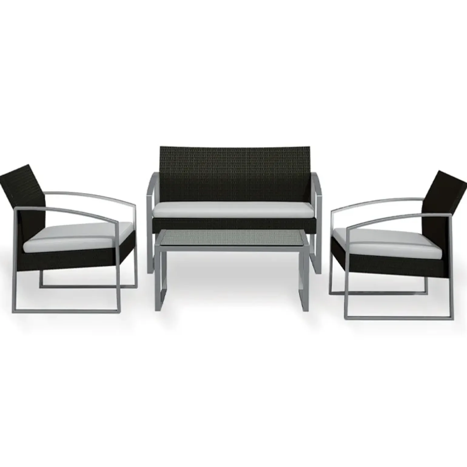 Set giardino 2 poltrone, divano e tavolino in rattan grigio Luca