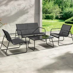 Set giardino relax 75x45cm 2 sedie divano e tavolino acciaio grigio Eden