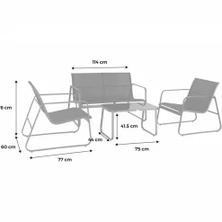Set giardino relax 75x45cm 2 sedie divano e tavolino acciaio grigio Eden