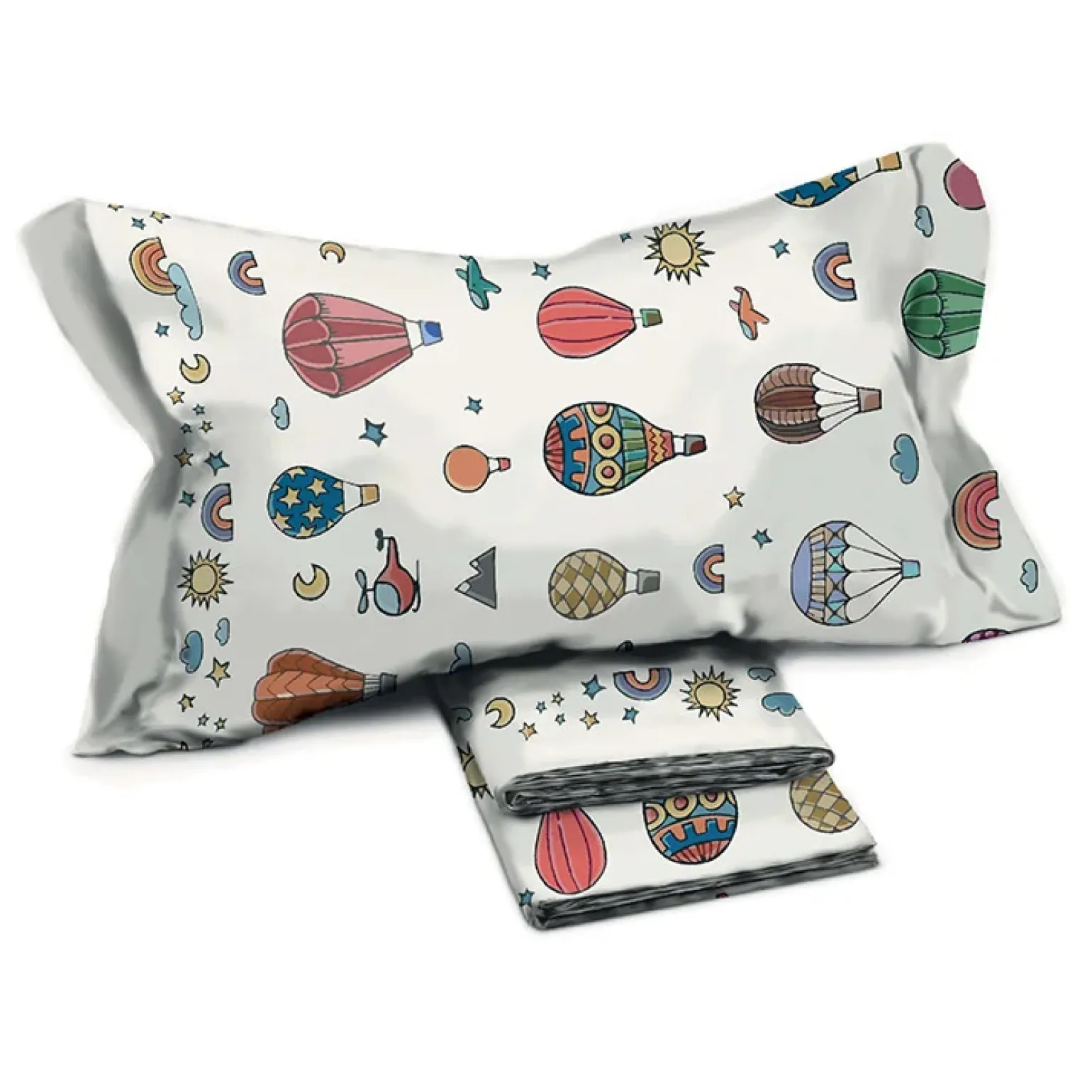 Set lenzuola letto singolo per bambini in cotone con mongolfiere colorate Amaretto