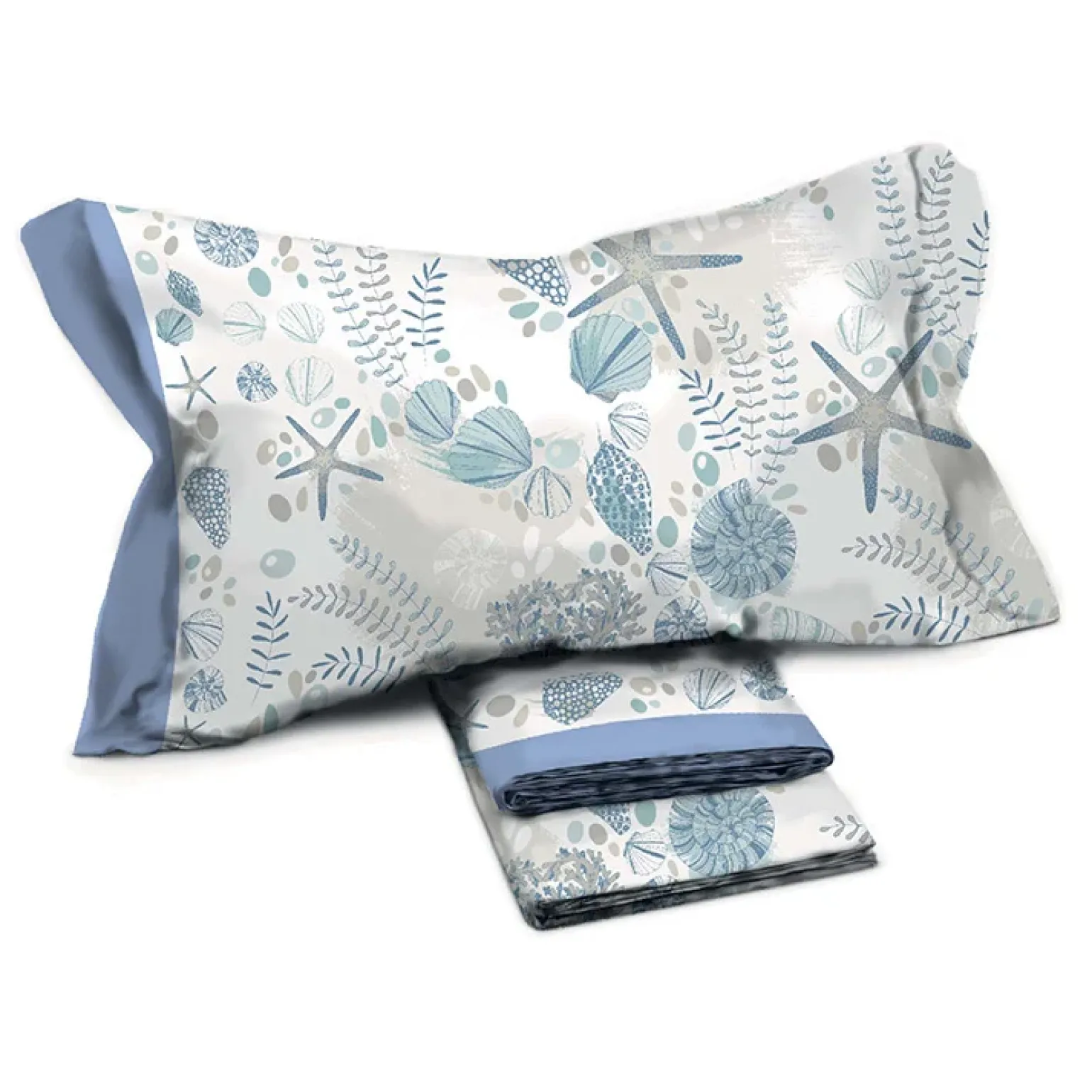 Set lenzuola matrimoniale in cotone fantasia mare bordo azzurro Spada