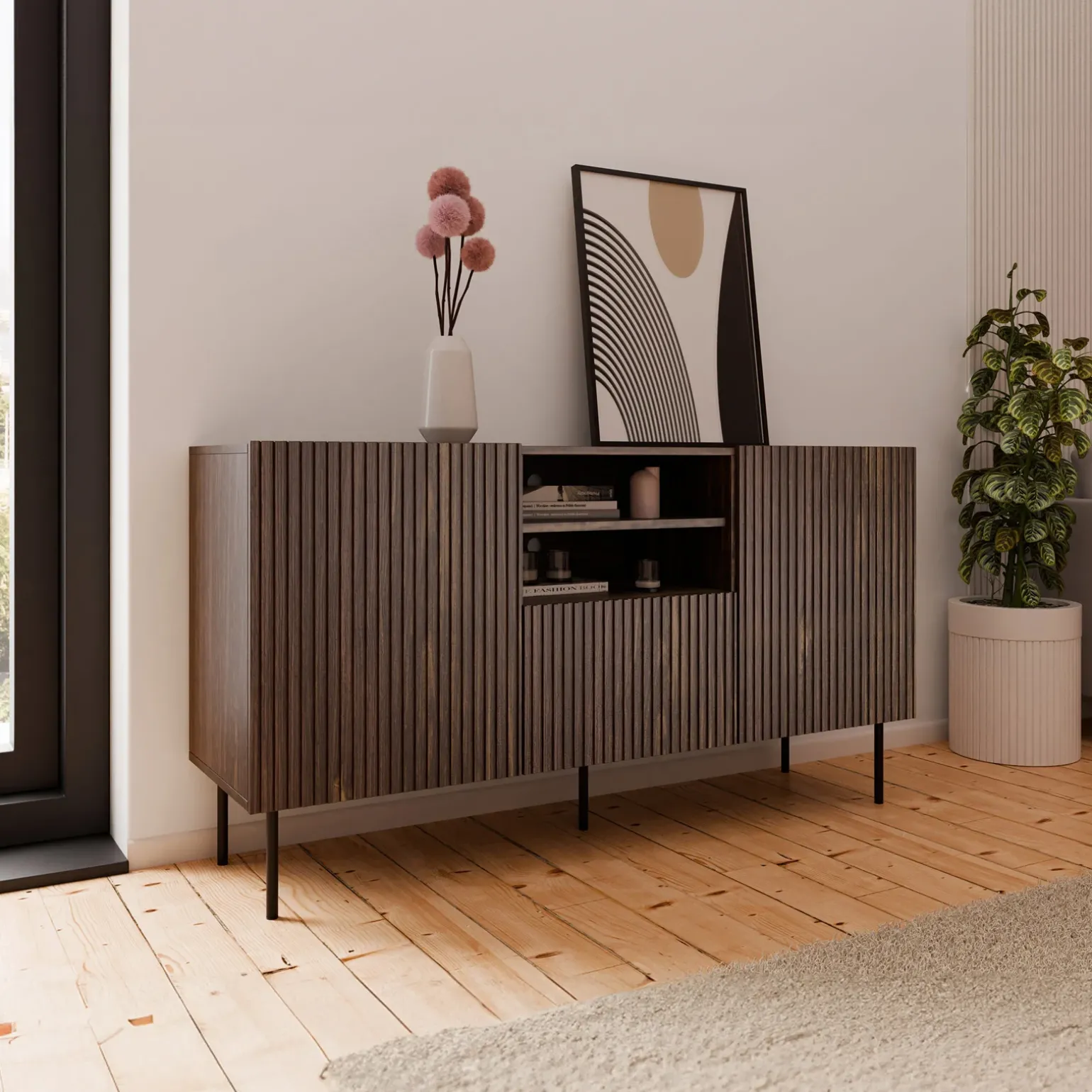 Set mobili soggiorno completo noce cannettato Gabiot