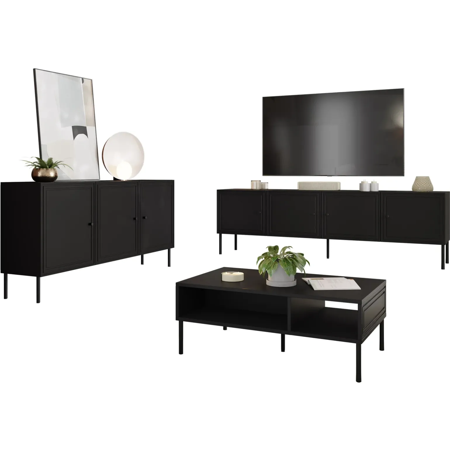 Set mobili soggiorno completo nero opaco Stark 2
