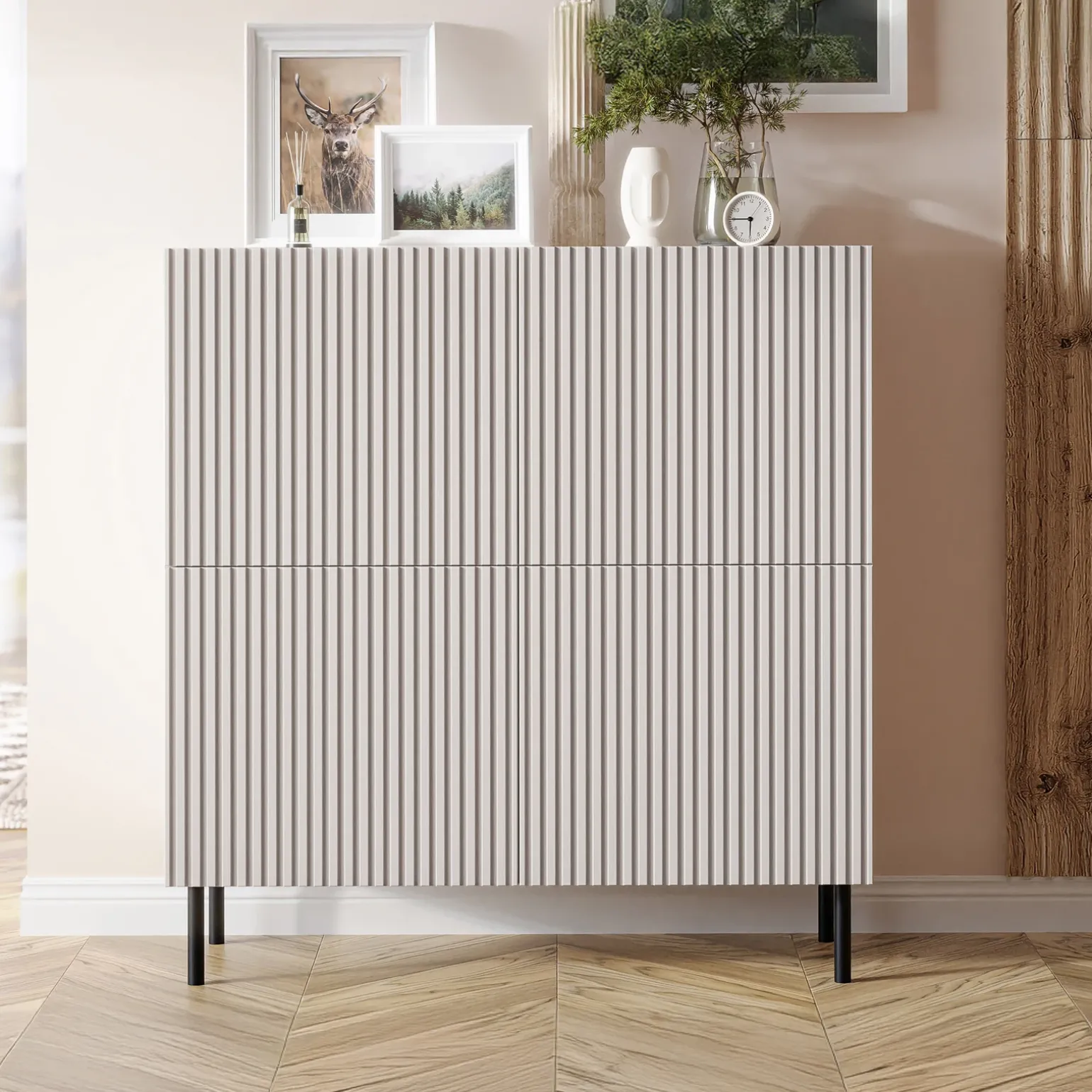 Set mobili soggiorno completo con frontali cannettati beige Ziggy 3