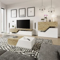Set mobili soggiorno completo rovere bianco Modesta