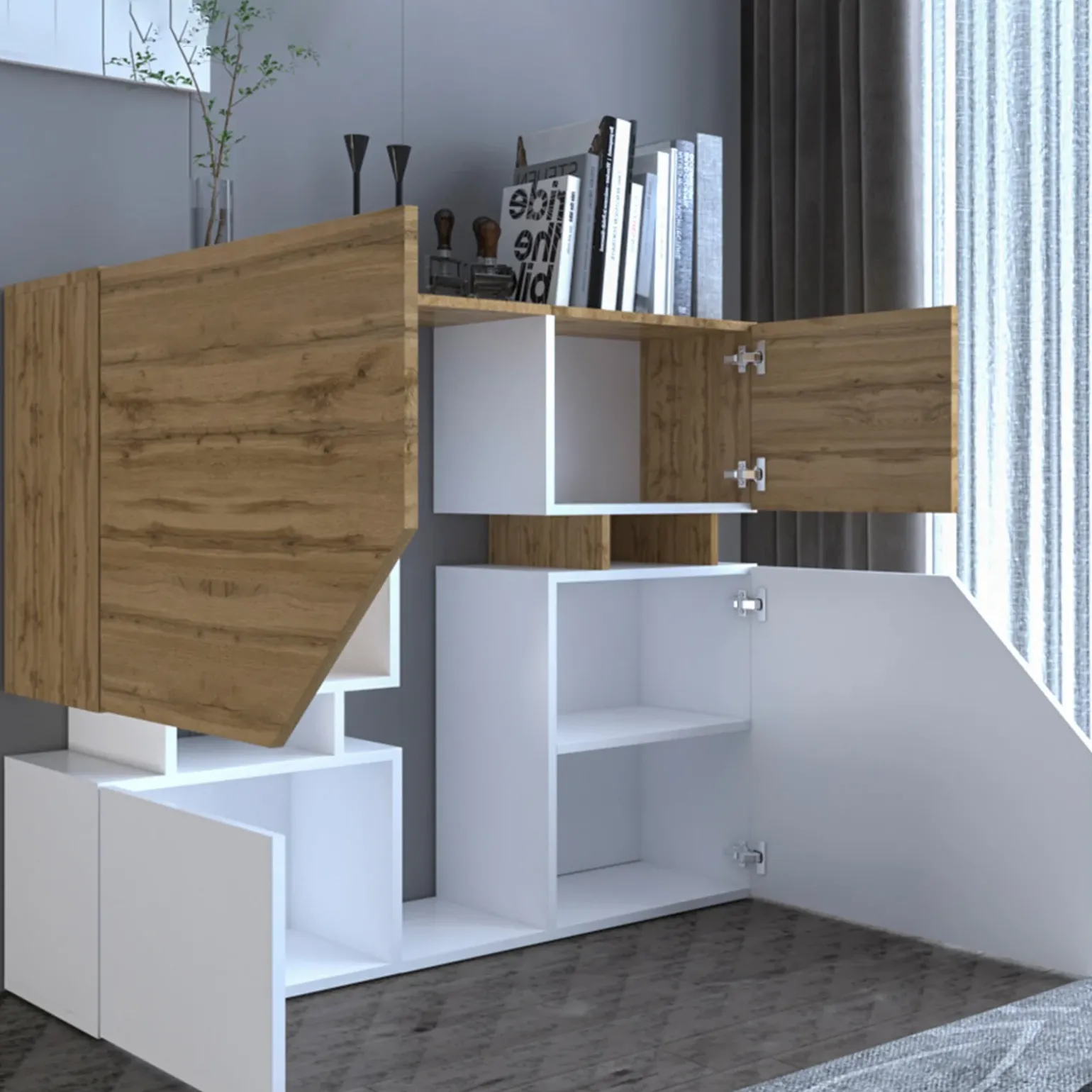 Set mobili soggiorno completo rovere bianco Modesta