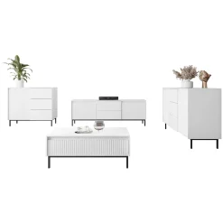 Set mobili soggiorno completo design cannettato bianco Strike