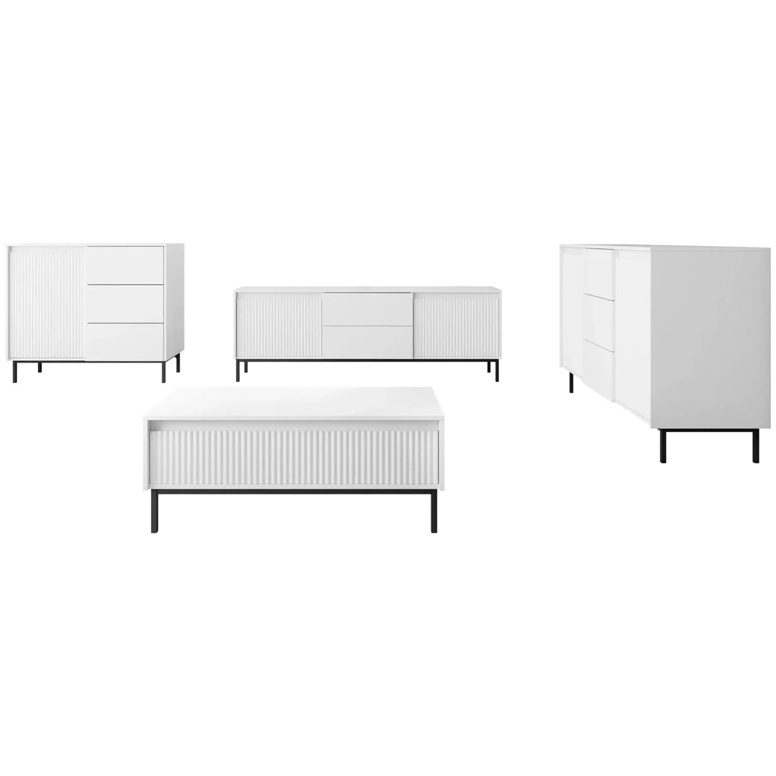 Set mobili soggiorno completo design cannettato bianco Strike
