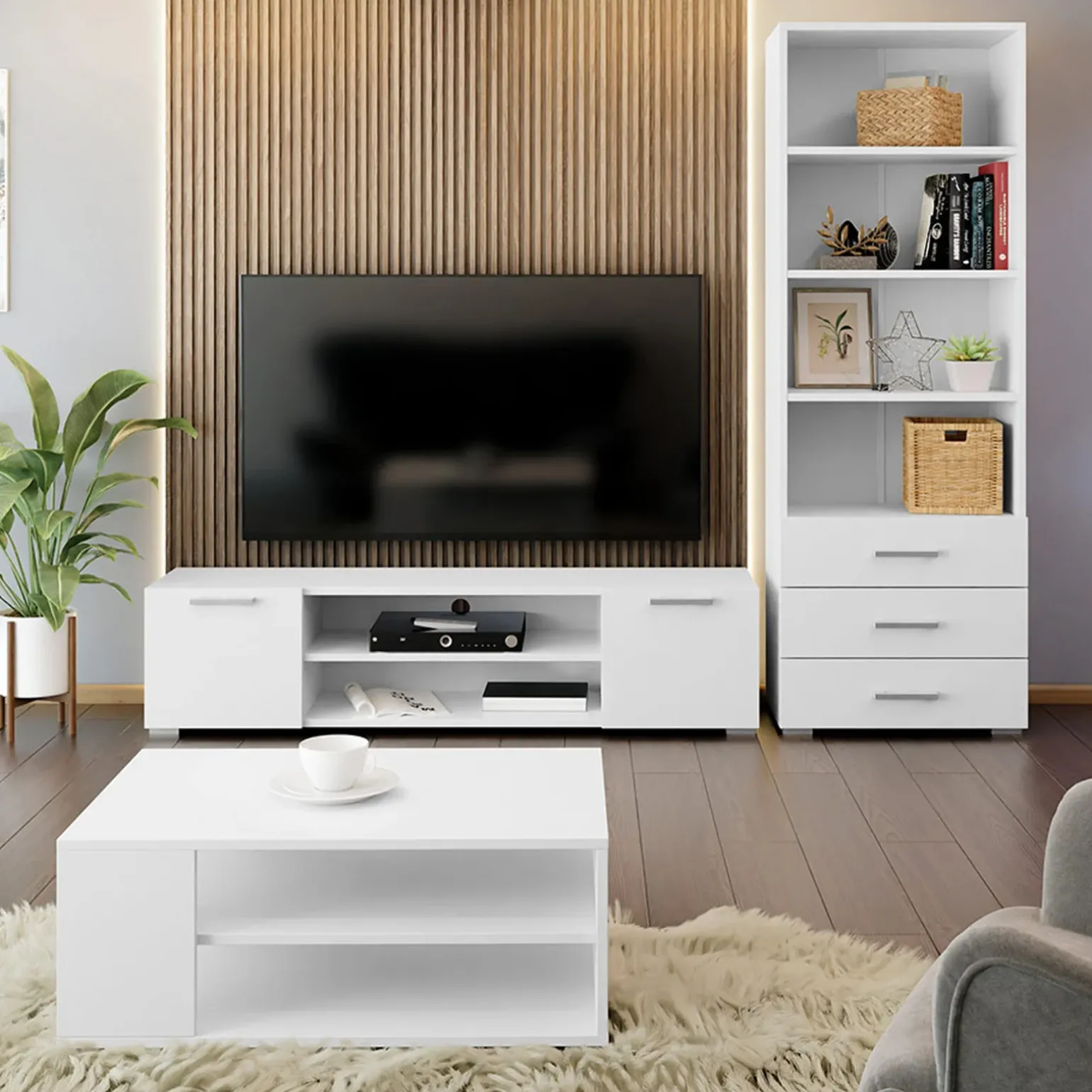 Set mobili soggiorno completo design moderno bianco Pastello 2