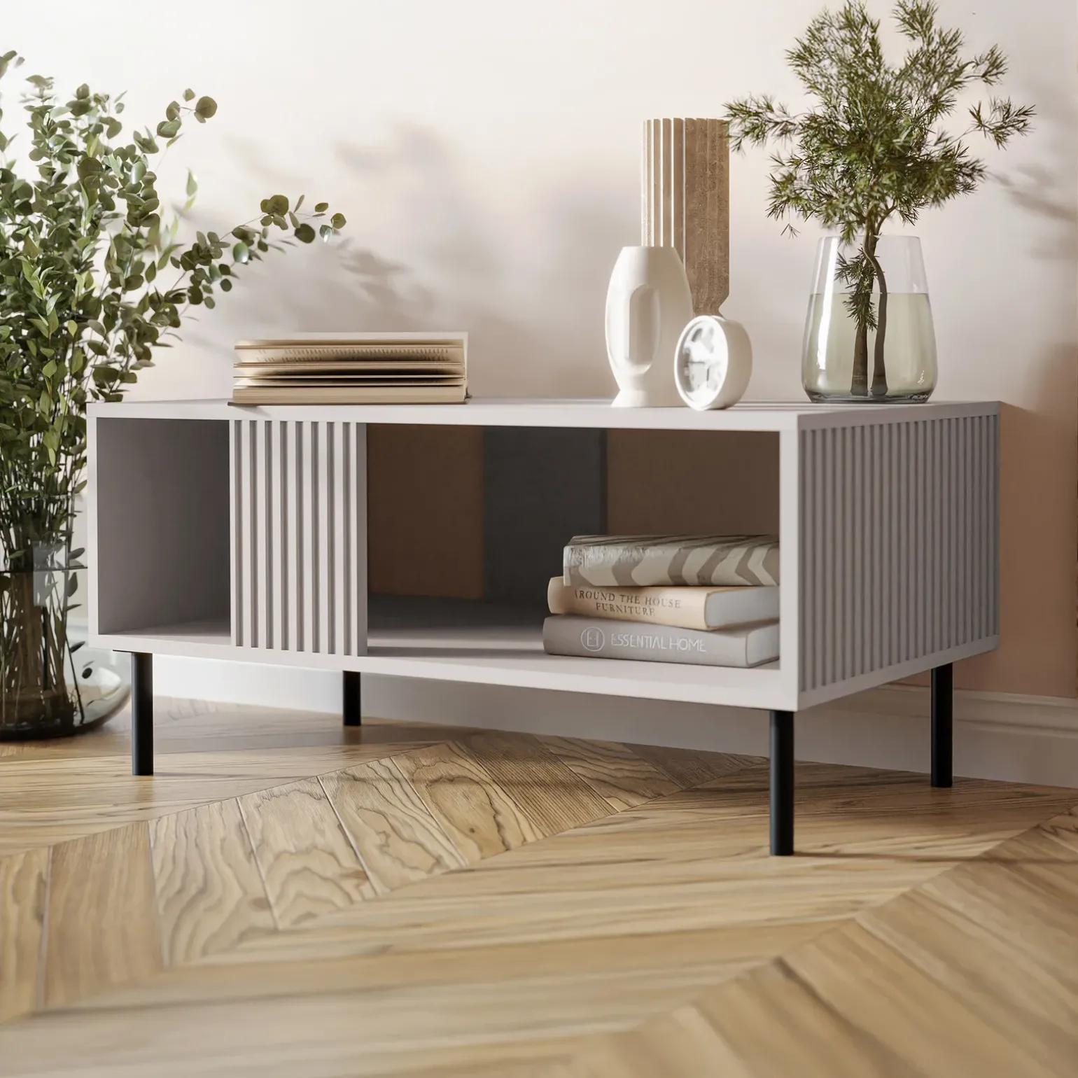 Set mobili soggiorno completo con frontali cannettati beige Ziggy 5