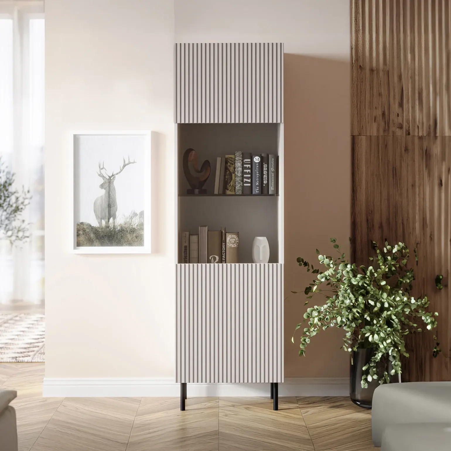 Set mobili soggiorno completo con frontali cannettati beige Ziggy 2