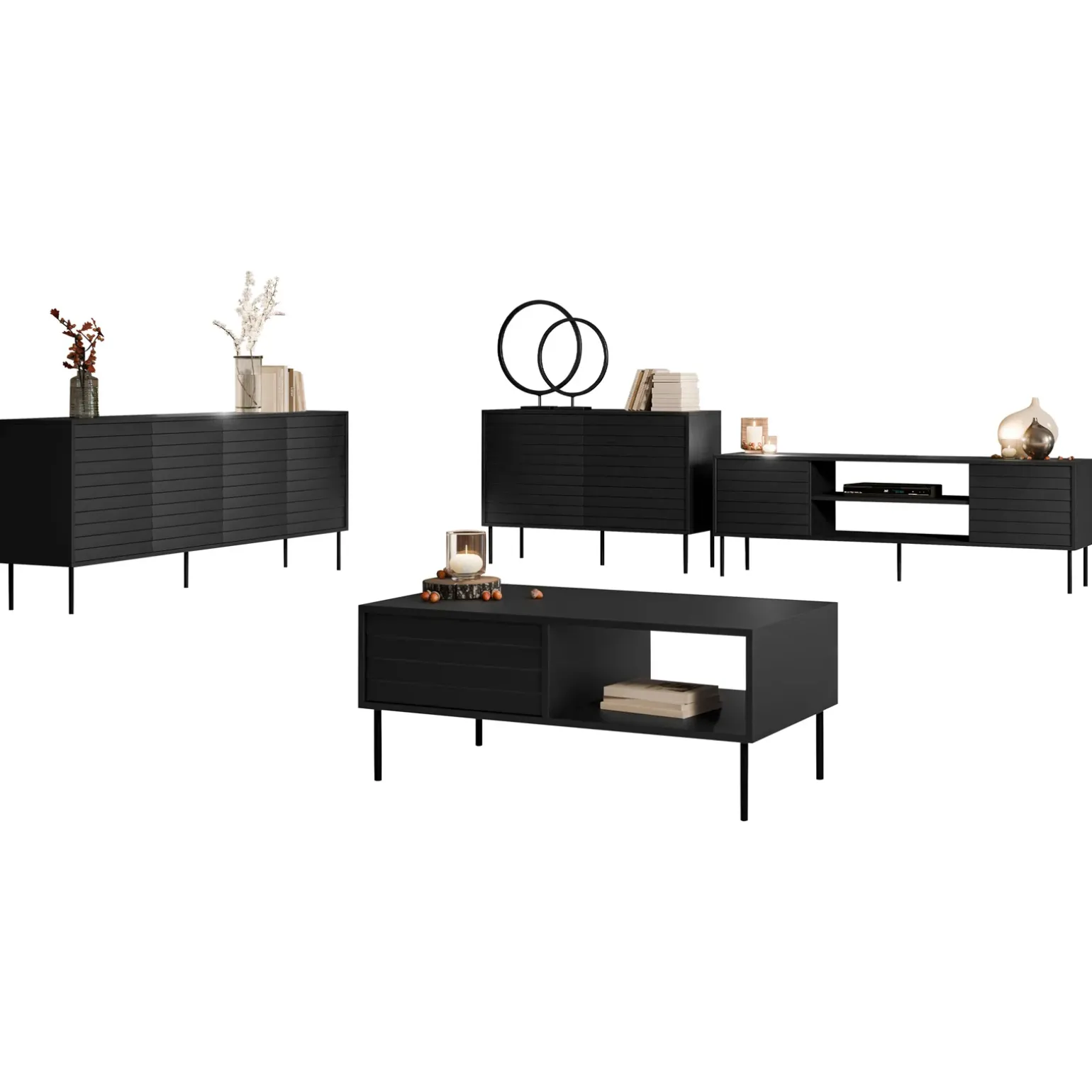 Set mobili soggiorno completo moderno nero Wild 2