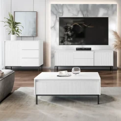 Set mobili soggiorno completo design cannettato bianco Strike 2