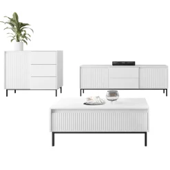 Set mobili soggiorno completo design cannettato bianco Strike 2