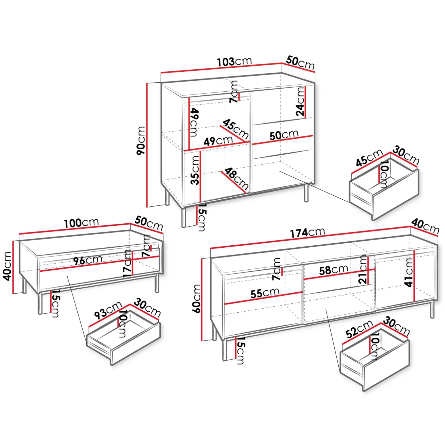 Set mobili soggiorno completo design cannettato bianco Strike 2