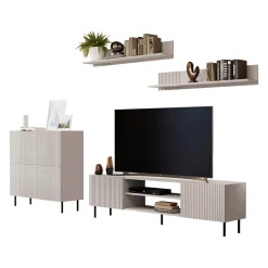 Set mobili soggiorno completo con frontali cannettati beige Ziggy 4