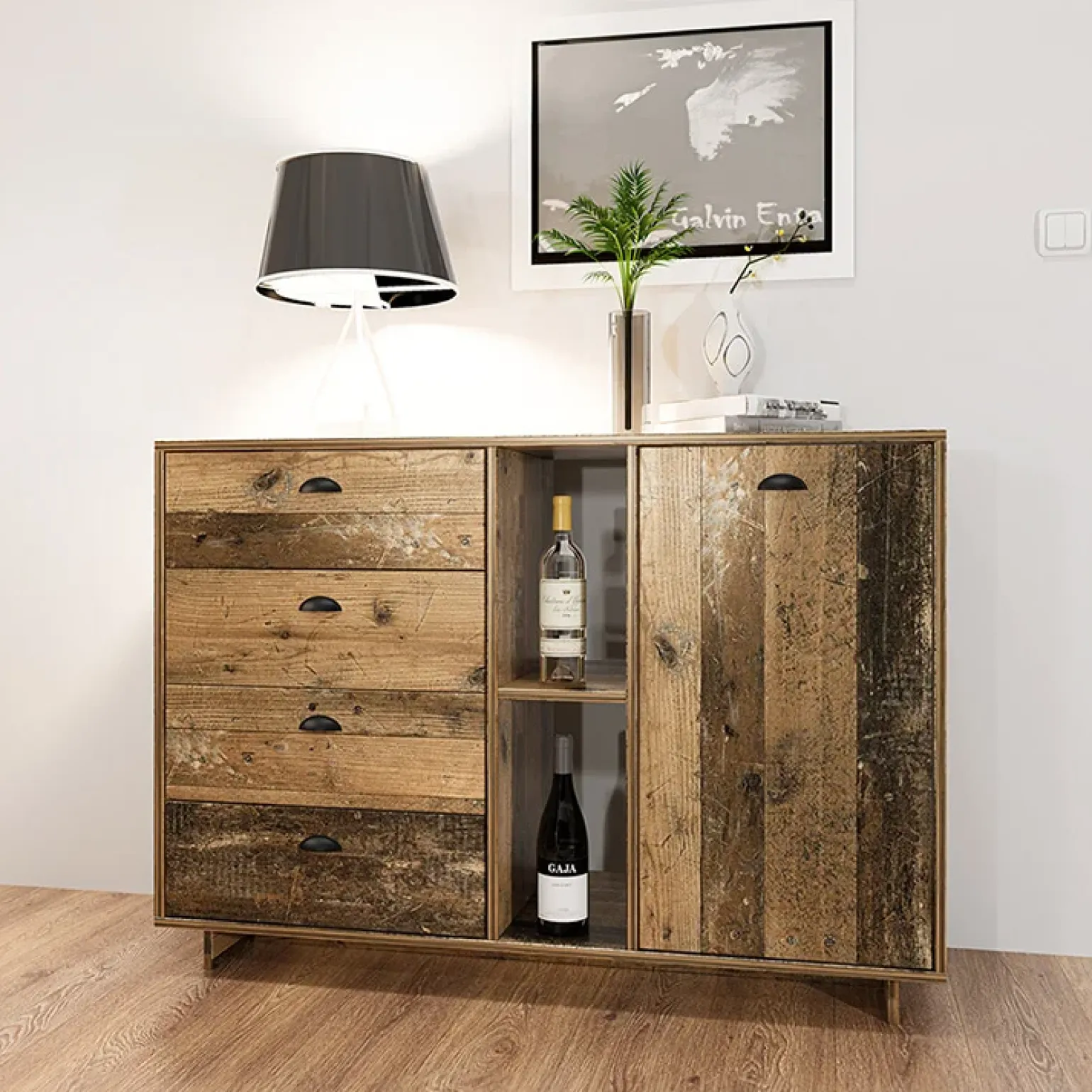 Set mobili soggiorno completo industrial legno vecchio antico West Gihome®
