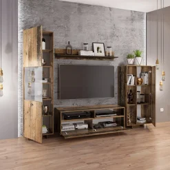 Set mobili soggiorno completo industrial legno vecchio antico West Gihome®