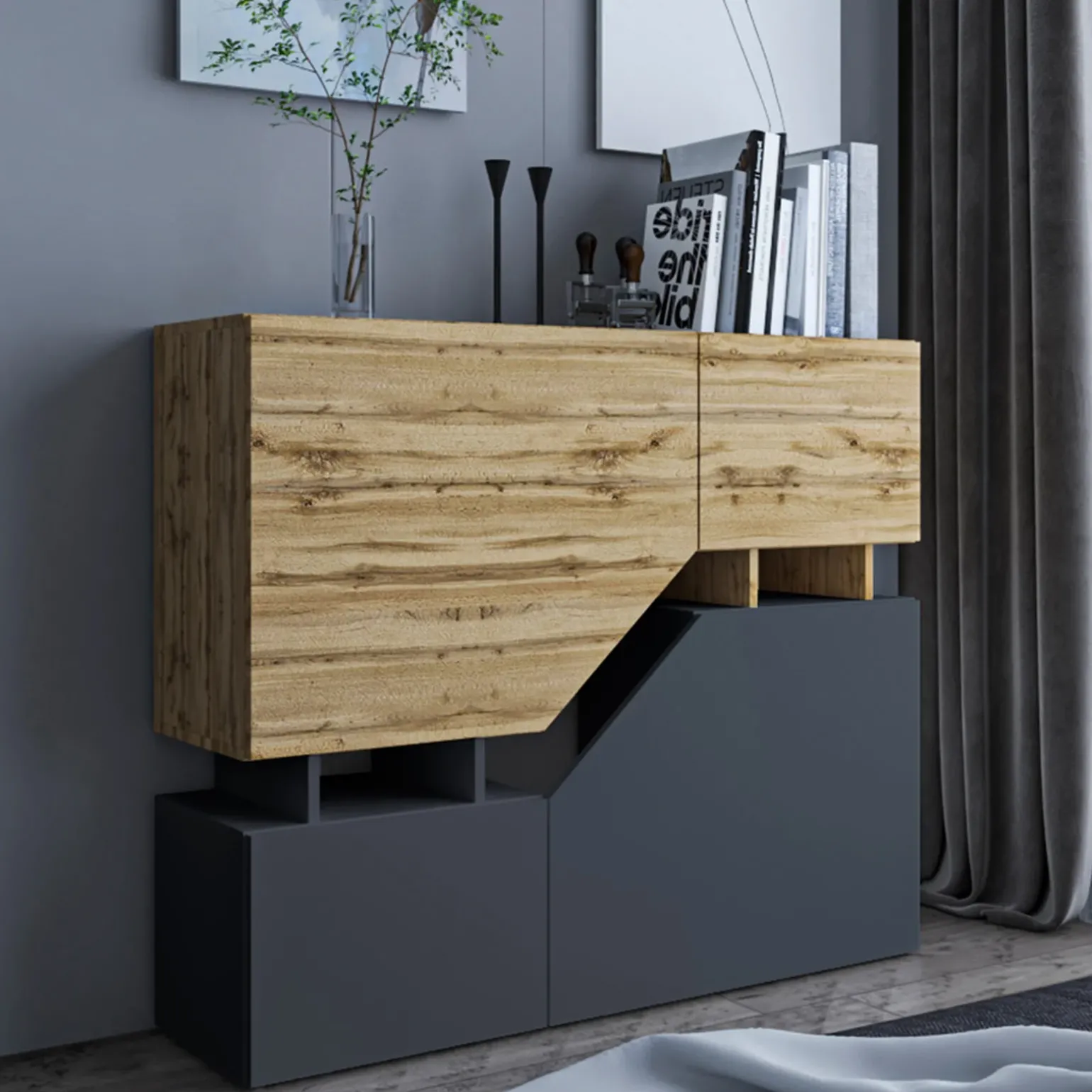 Set mobili soggiorno completo rovere antracite Modesta