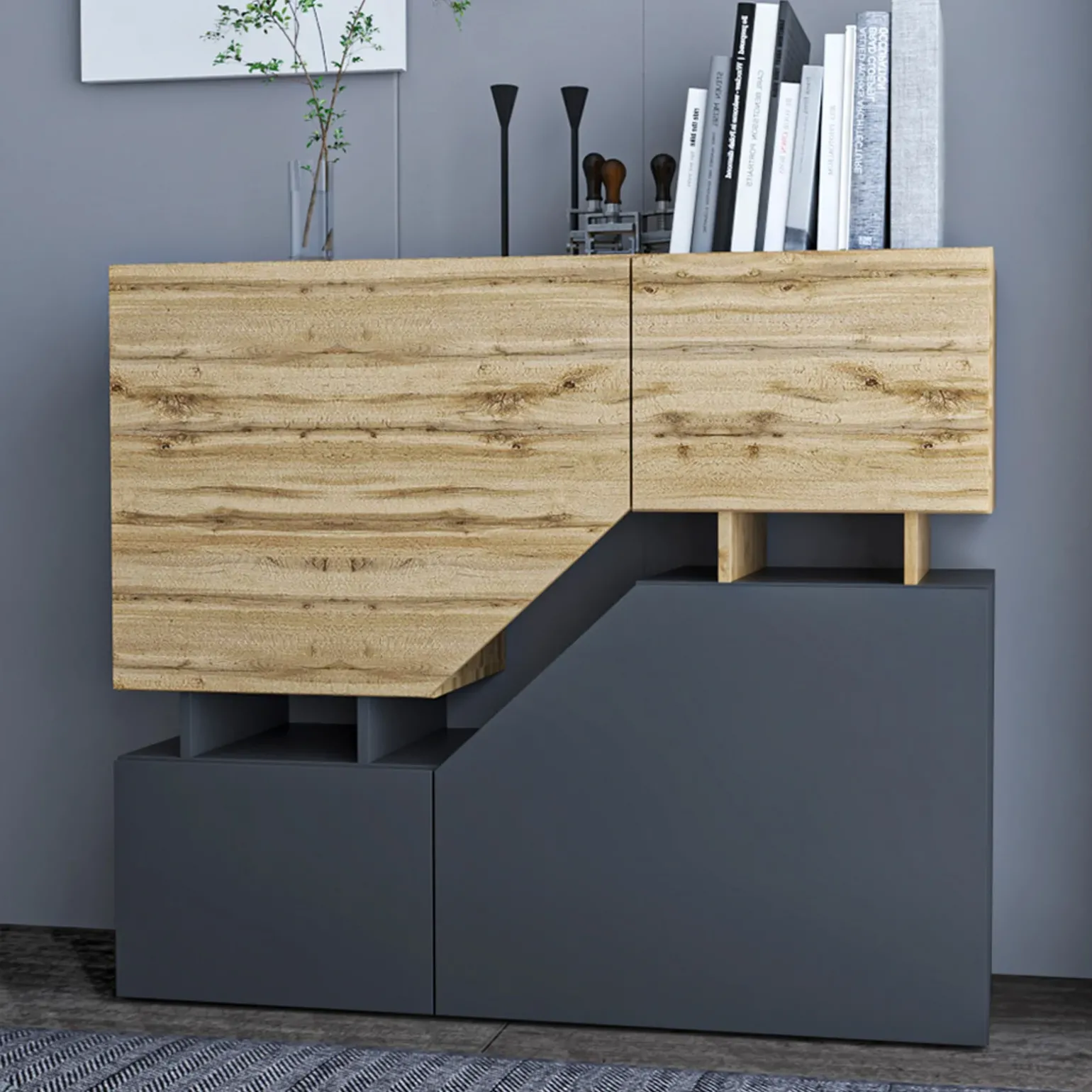 Set mobili soggiorno completo rovere antracite Modesta