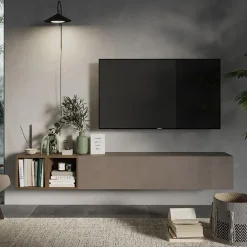 Set pensili con 1 anta  2 cubotti 194x29h cm marrone bronzo rovere scuro Sunset 49