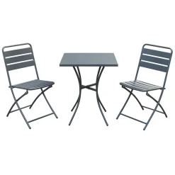 Set tavolo da giardino + 2 sedie pieghevoli acciaio antracite Liliana