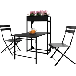 Set tavolo da giardino 2 sedie con fioriera nero Marin