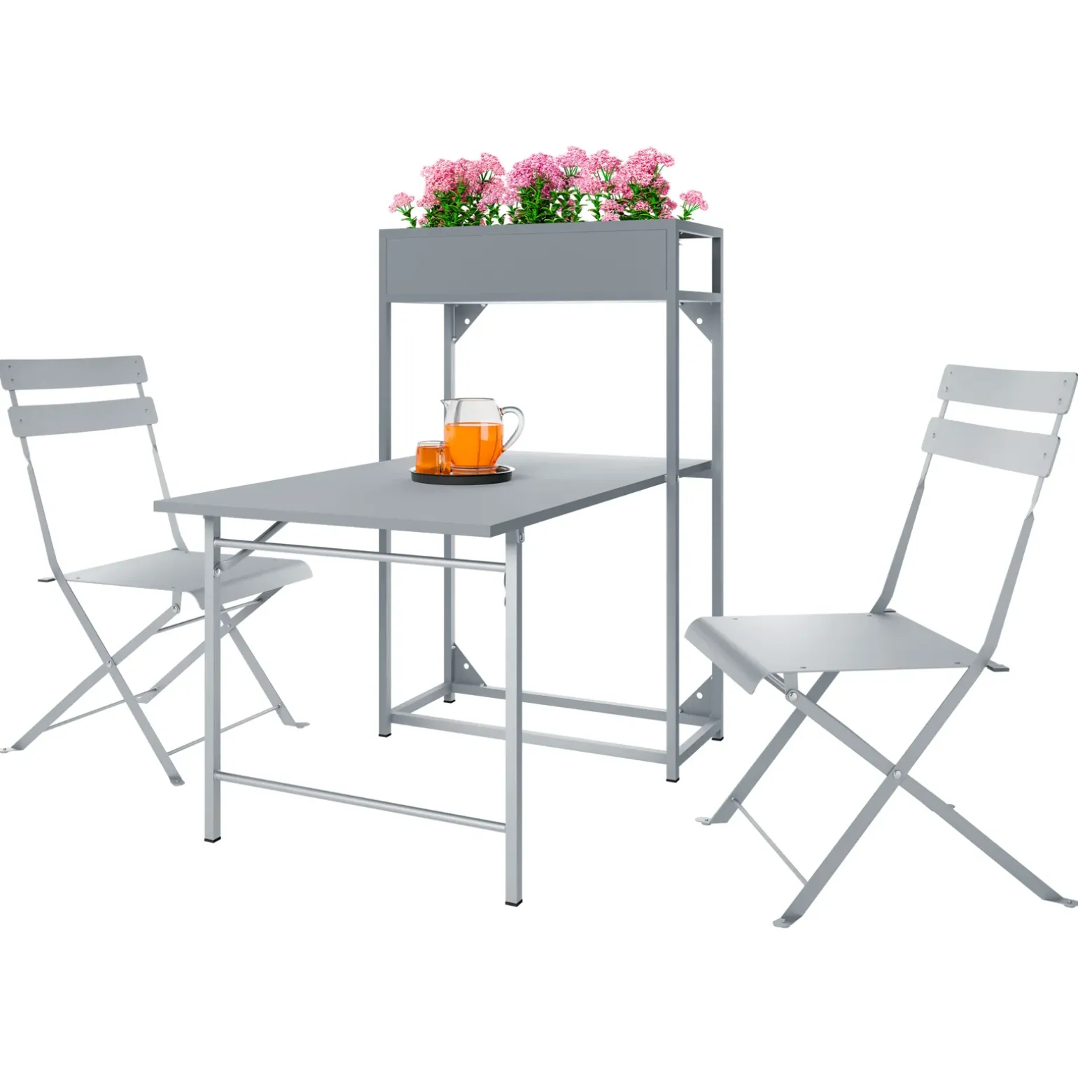 Set tavolo da giardino 2 sedie con fioriera grigio Marin