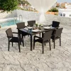 Set tavolo da giardino esterno bar dehors 150x90cm + 6 sedie con braccioli effetto rattan marrone Bora