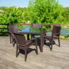 Set tavolo da giardino esterno dehors 90x90cm + 4 sedie effetto rattan marrone Solas