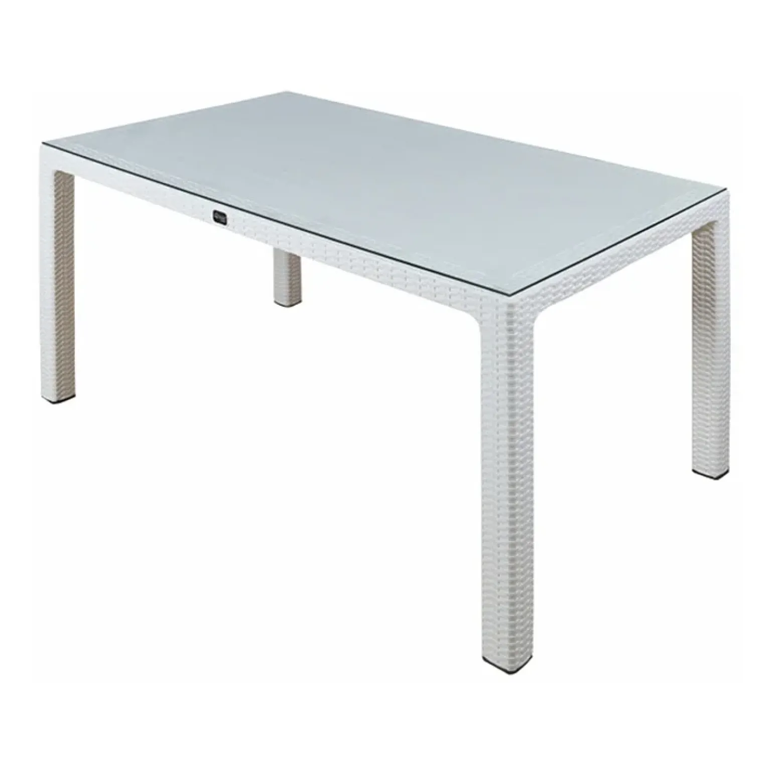 Set tavolo da giardino esterno bar dehors rettangolare 150x90cm + 6 sedie effetto rattan bianco Conchiglia