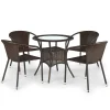 Set tavolo in vetro 74x74cm + 4 sedie da giardino in rattan marrone Cubby