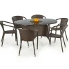 Set tavolo in vetro 150x90cm + 6 sedie da giardino in rattan marrone acciaio cromato Cubby
