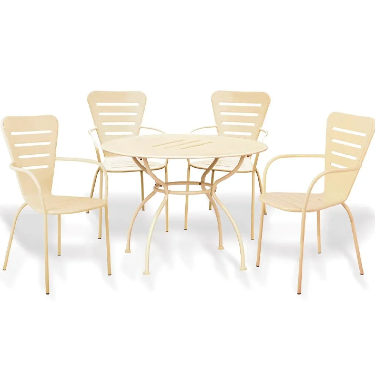 Set tavolo rotondo 106x106cm + 4 sedie da giardino crema Nea