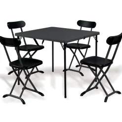 Set tavolo 86x86cm + 4 sedie pieghevoli da giardino antracite Tanya