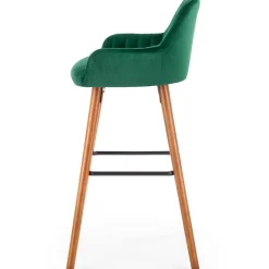 Sgabello alto imbottito stile scandinavo in velluto verde scuro rovere Nate
