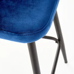 Sgabello alto moderno da bar in velluto blu nero Fober