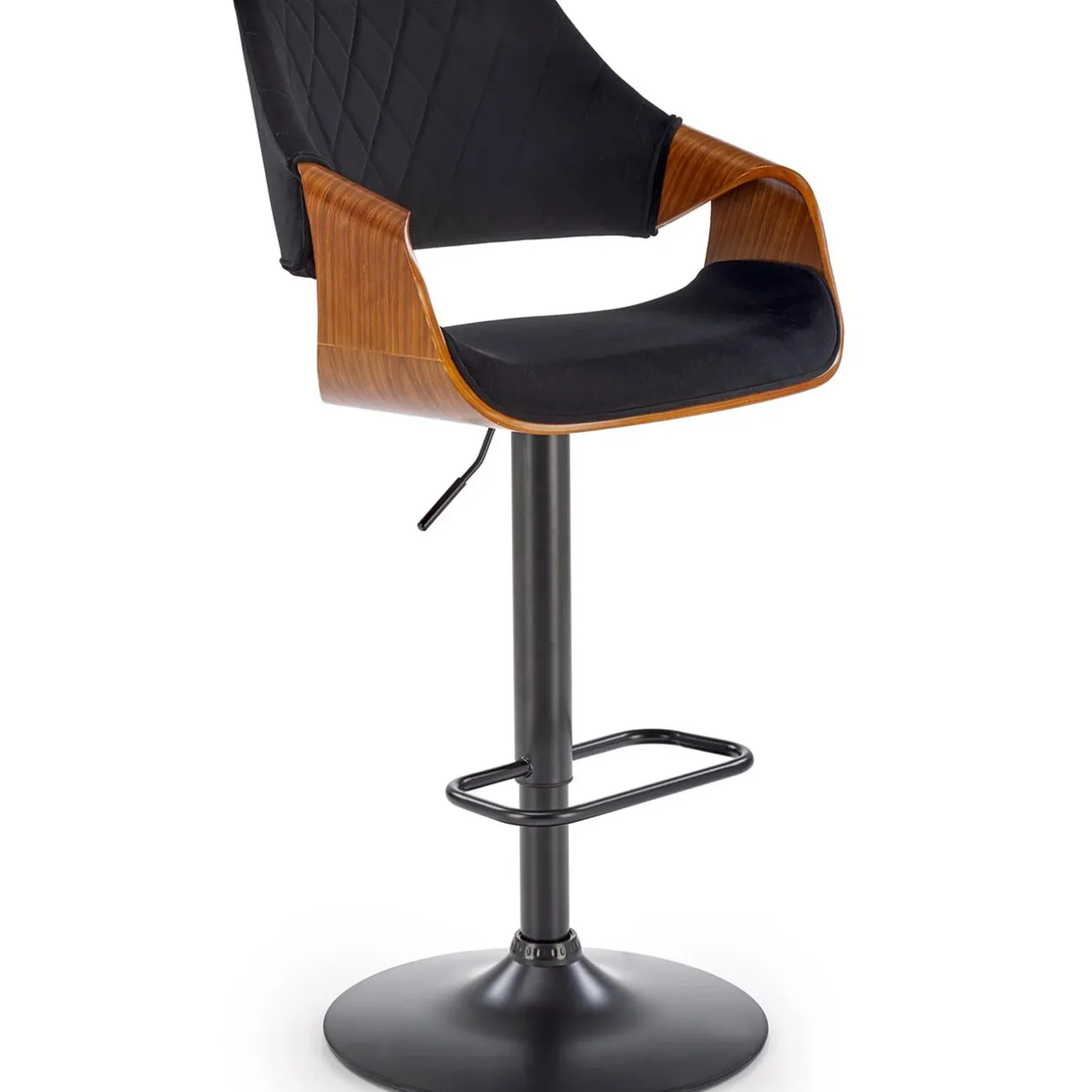 Sgabello alto regolabile in velluto nero rovere Wiston