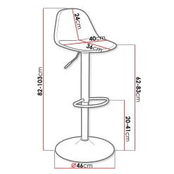Sgabello bar design regolabile 82/103cm bianco Perry